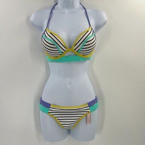 Victoria's Secret Women Size 32 C Hottie Banded Stripe Swimsuit Itsy Bikini S